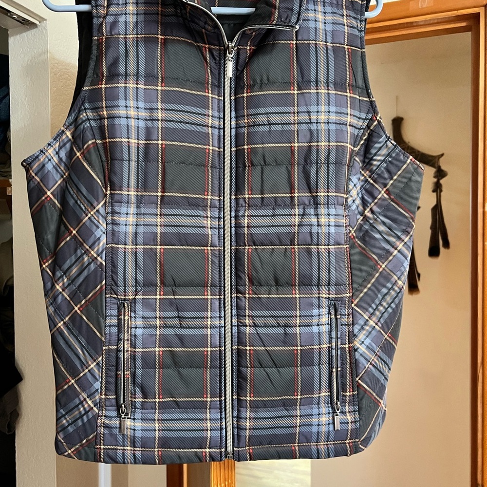 Christopher & Banks Gray and Red Plaid Vest